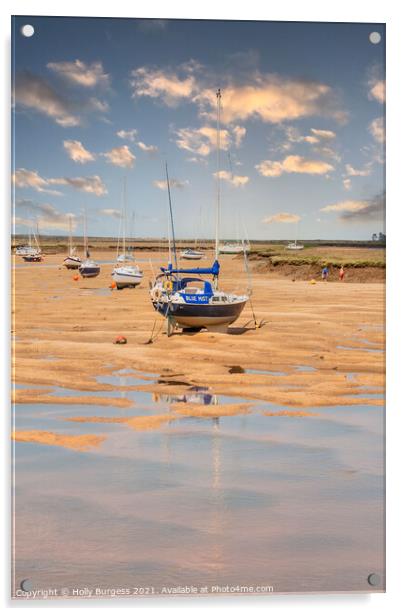 Hunstanton Beach: Reflections and Anchored Vessels Acrylic by Holly Burgess