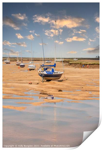 Hunstanton Beach: Reflections and Anchored Vessels Print by Holly Burgess