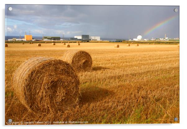 Hay Bales and Douneray Nuclear Power Station, Caithness, Scotland Acrylic by Geraint Tellem ARPS