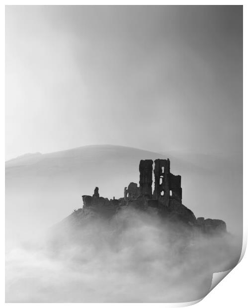 Corfe Castle, Black and White Print by David Neighbour