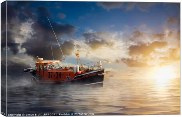 Old lifeboat at sea in Norfolk Canvas Print by Simon Bratt LRPS