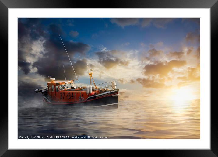 Old lifeboat at sea in Norfolk Framed Mounted Print by Simon Bratt LRPS