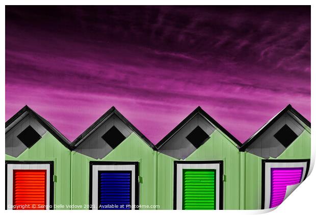 Colored beach huts  Print by Sergio Delle Vedove
