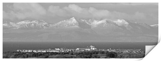 Troon and the and wintry mountains on Isle of Arra Print by Allan Durward Photography