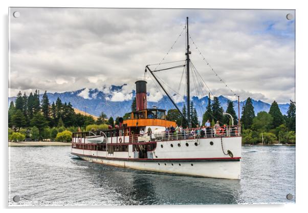 The steamship Earnslaw on Lake Wakatipu.  Acrylic by Kevin Hellon