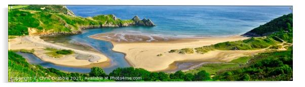 Three Cliffs Bay and beach Acrylic by Chris Drabble