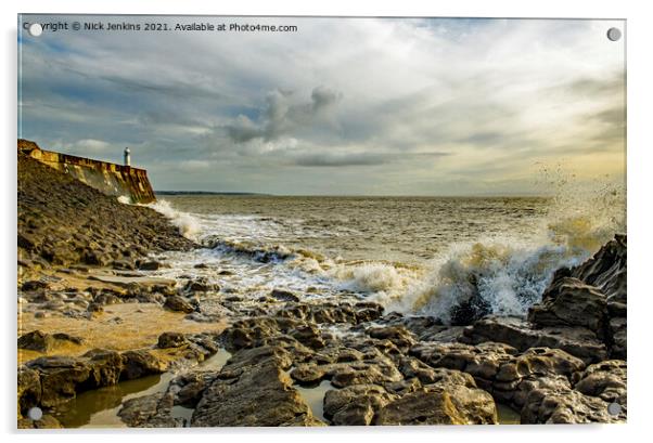 Porthcawl Beach Coastline and Pier South Wales Acrylic by Nick Jenkins
