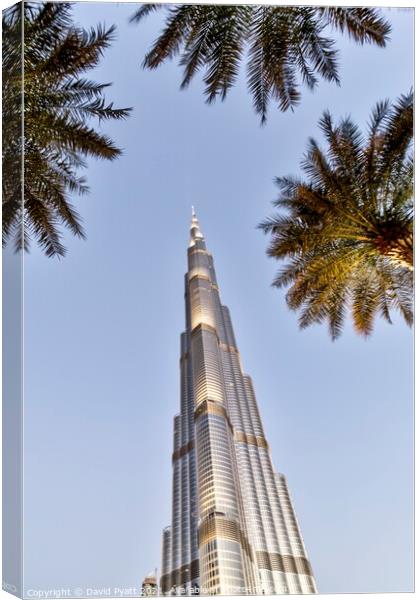 Burj Khalifa Palm Trees  Canvas Print by David Pyatt
