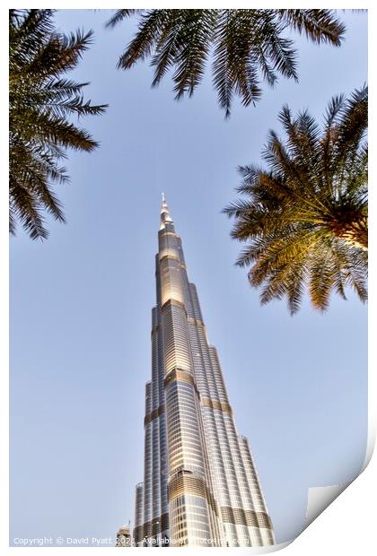 Burj Khalifa Palm Trees  Print by David Pyatt