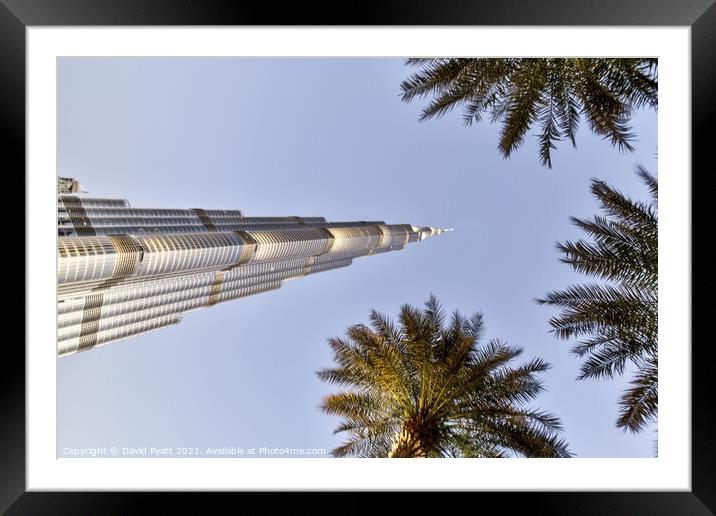 Burj Khalifa Dubai Palm Trees  Framed Mounted Print by David Pyatt