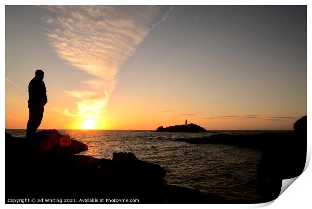 Sunset at Godrevy. Print by Ed Whiting