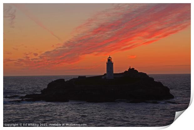 Godrevy glow Print by Ed Whiting