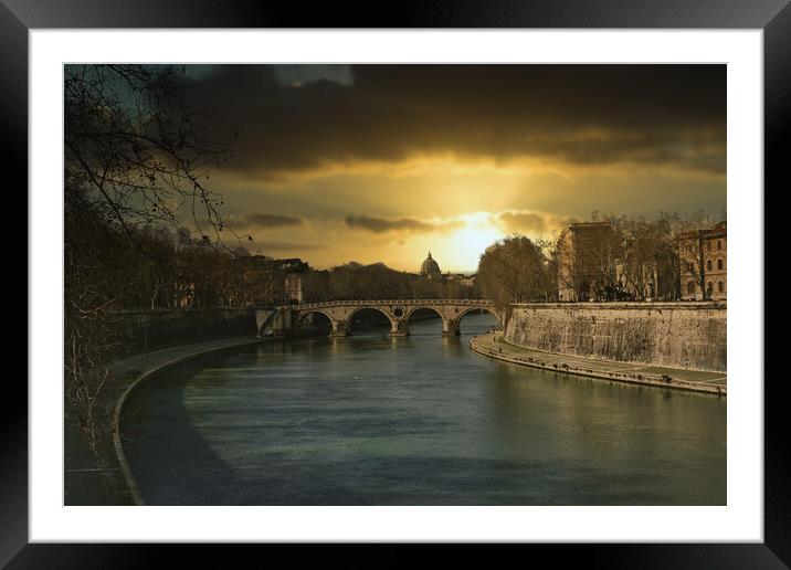River Tiber in Rome at sunset Framed Mounted Print by Travel and Pixels 