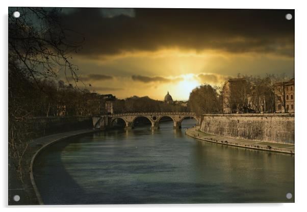 River Tiber in Rome at sunset Acrylic by Stuart Chard