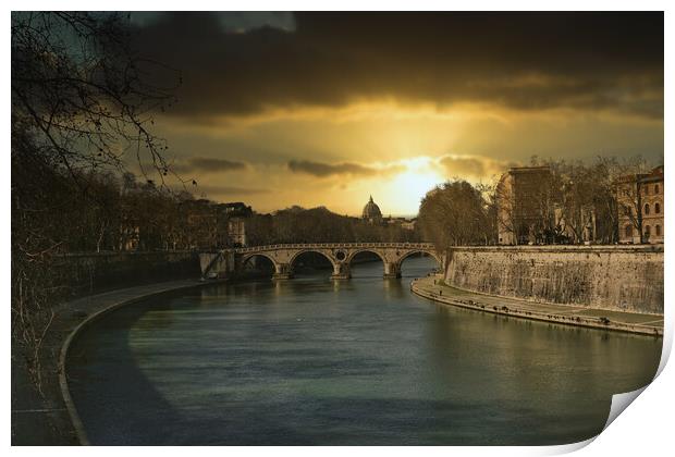 River Tiber in Rome at sunset Print by Stuart Chard