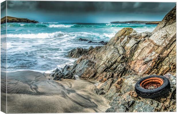 Tyre on the beach Scousburgh Shetland Canvas Print by Richard Ashbee