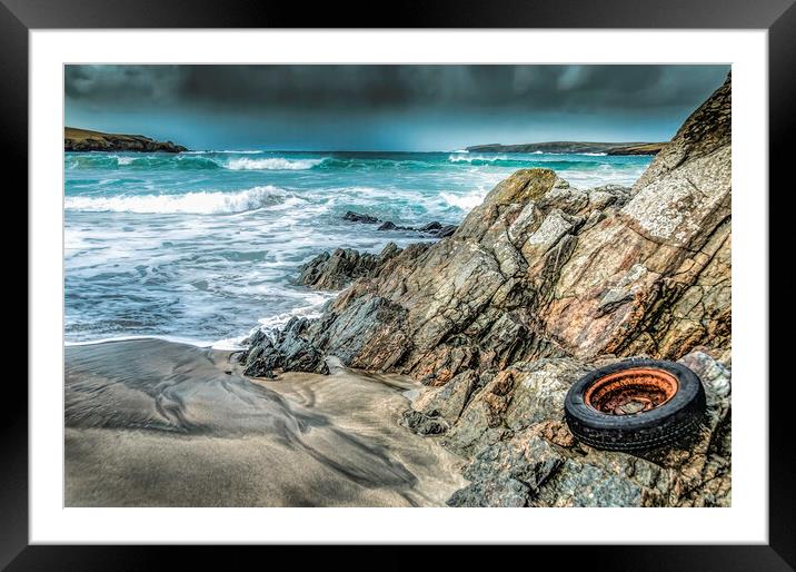 Tyre on the beach Scousburgh Shetland Framed Mounted Print by Richard Ashbee