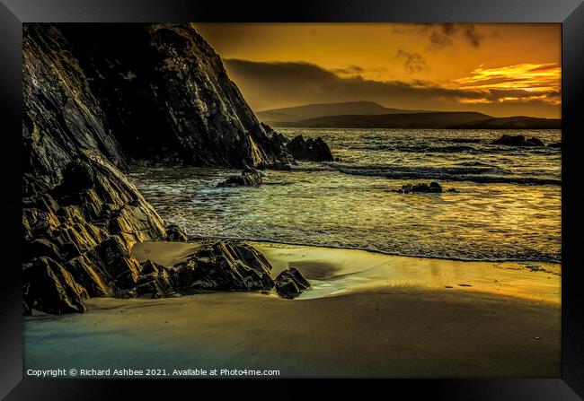 Sunset over St Ninian's Beach Shetland Framed Print by Richard Ashbee