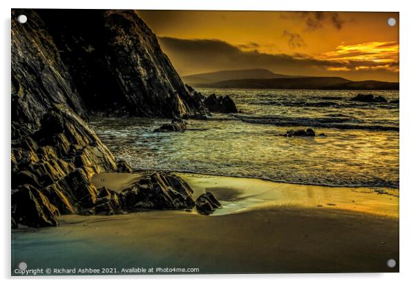 Sunset over St Ninian's Beach Shetland Acrylic by Richard Ashbee