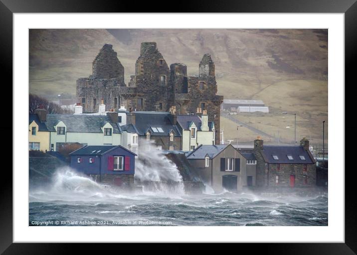 Stormy seas at Scalloway Castle Shetland Framed Mounted Print by Richard Ashbee