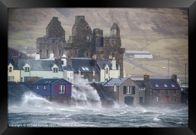 Stormy seas at Scalloway Castle Shetland Framed Print by Richard Ashbee