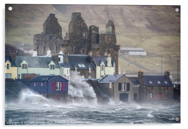 Stormy seas at Scalloway Castle Shetland Acrylic by Richard Ashbee