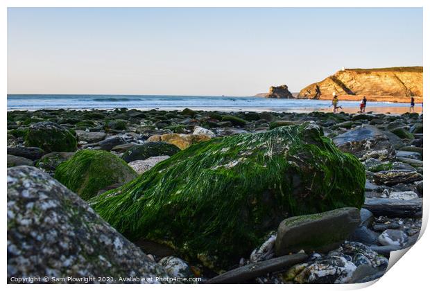 Colourful rock at sunset on Portreath beach. Print by Sam Plowright