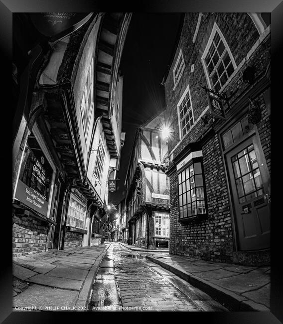 York shambles by night in monochrome 243 Framed Print by PHILIP CHALK