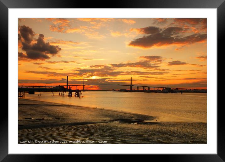 QEII Bridge (Dartford Crossing) and Thames estuary at sunset from Greenhithe, Kent, England, UK Framed Mounted Print by Geraint Tellem ARPS