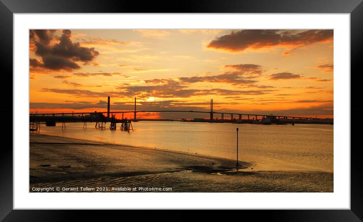 QEII Bridge (Dartford Crossing) and Thames estuary at sunset from Greenhithe, Kent, England, UK Framed Mounted Print by Geraint Tellem ARPS