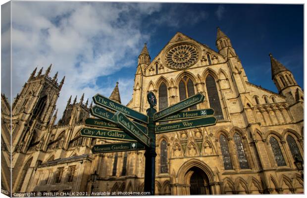 York Minster and the famous sign post 244  Canvas Print by PHILIP CHALK