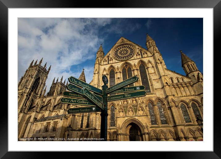 York Minster and the famous sign post 244  Framed Mounted Print by PHILIP CHALK