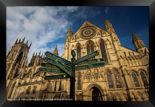 York Minster and the famous sign post 244  Framed Print by PHILIP CHALK
