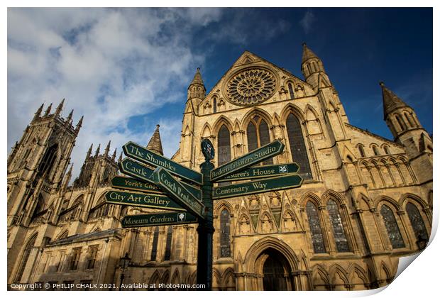 York Minster and the famous sign post 244  Print by PHILIP CHALK