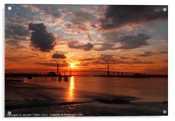 The QE11 Bridge (Dartford Crossing) and Thames estuary from Greenhithe, Kent, England, UK Acrylic by Geraint Tellem ARPS