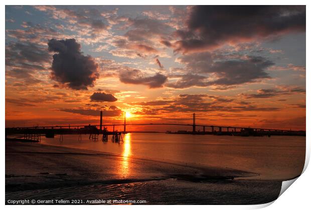 The QE11 Bridge (Dartford Crossing) and Thames estuary from Greenhithe, Kent, England, UK Print by Geraint Tellem ARPS