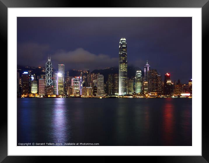 Hong Kong Island, Victoria Harbour waterfront including Two International Finance Centre Framed Mounted Print by Geraint Tellem ARPS