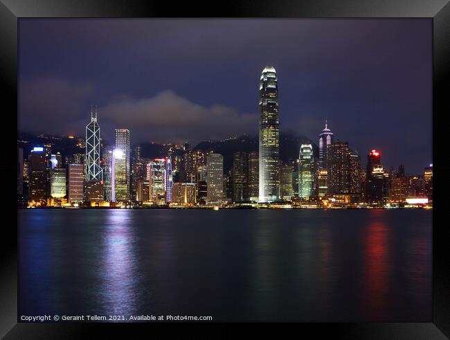 Hong Kong Island, Victoria Harbour waterfront including Two International Finance Centre Framed Print by Geraint Tellem ARPS