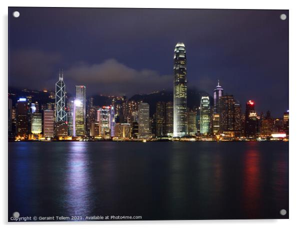 Hong Kong Island, Victoria Harbour waterfront including Two International Finance Centre Acrylic by Geraint Tellem ARPS