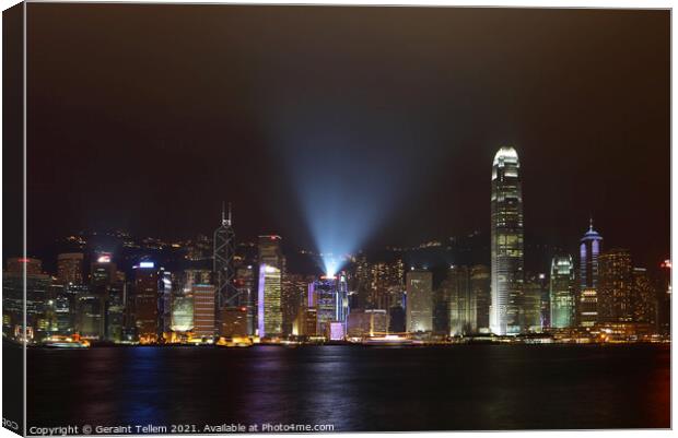 Hong Kong Island, Victoria Harbour waterfront including Two International Finance Centre, Hong Kong. Symphony of Lights display Canvas Print by Geraint Tellem ARPS