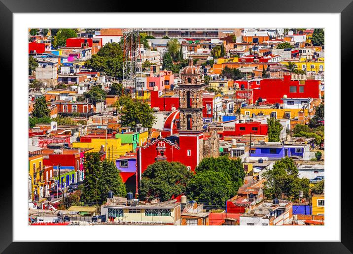 Overlook Colorful Red Church Cityscape Cholula Mexico Framed Mounted Print by William Perry