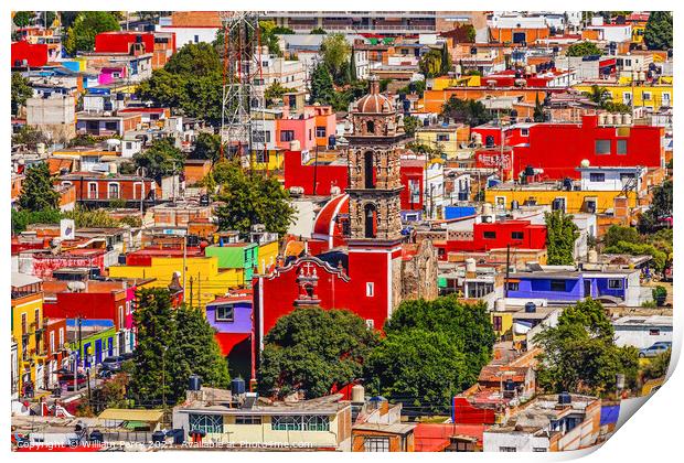 Overlook Colorful Red Church Cityscape Cholula Mexico Print by William Perry