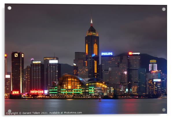 Hong Kong Island, Victoria Harbour waterfront including Hong Kong Convention Centre Acrylic by Geraint Tellem ARPS