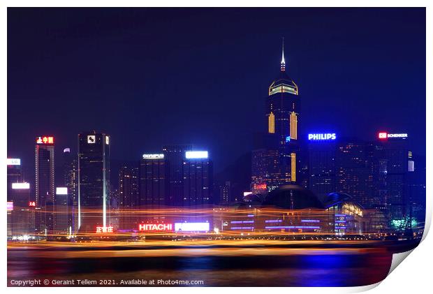 Hong Kong Island, Victoria Harbour waterfront including Hong Kong Convention Centre Print by Geraint Tellem ARPS