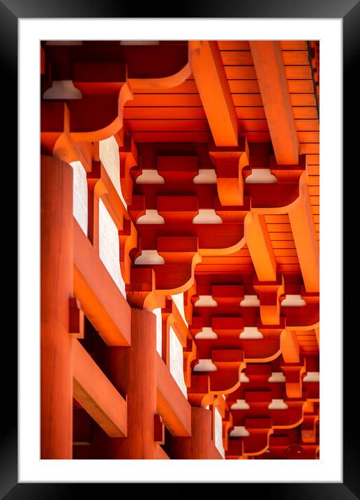 Traditional beams and joists of an old Buddhist temple at the Koyasan in Japan Framed Mounted Print by Mirko Kuzmanovic