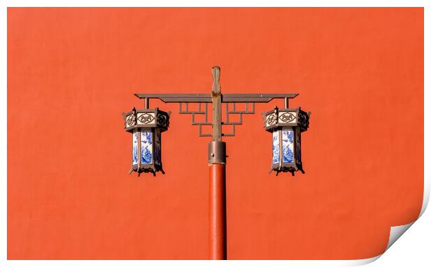 Old traditional porcelain lanterns in front of a red wall in Beijing, China Print by Mirko Kuzmanovic
