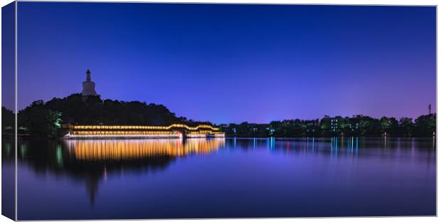 Night view of Beihai park and White Pagoda at Beihai Park in Beijing Canvas Print by Mirko Kuzmanovic