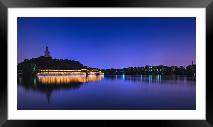 Night view of Beihai park and White Pagoda at Beihai Park in Beijing Framed Mounted Print by Mirko Kuzmanovic