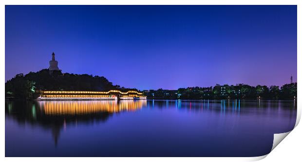 Night view of Beihai park and White Pagoda at Beihai Park in Beijing Print by Mirko Kuzmanovic