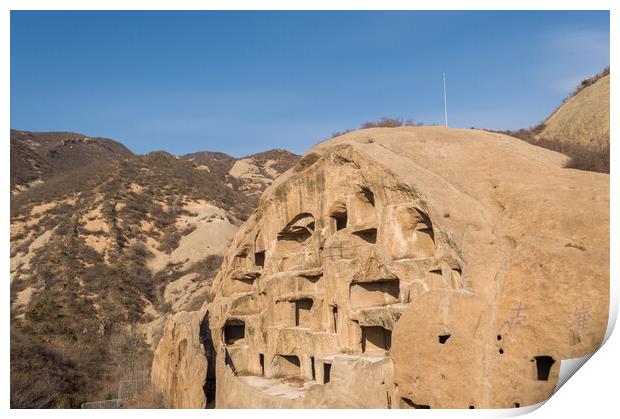Ancient Cliff Dwellings of Guyaju Caves in China Print by Mirko Kuzmanovic
